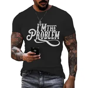 "I’m The Problem" Country Music Graphic T-Shirt, Western Style Tee for Men, Pure Cotton Round-Neck Shirt, Moisture-Wicking, Machine Washable, Casual Daily Wear, Exercise & Vacation, Y2K Streetwear, Oversized Unisex Black Tee, TikTok Trend