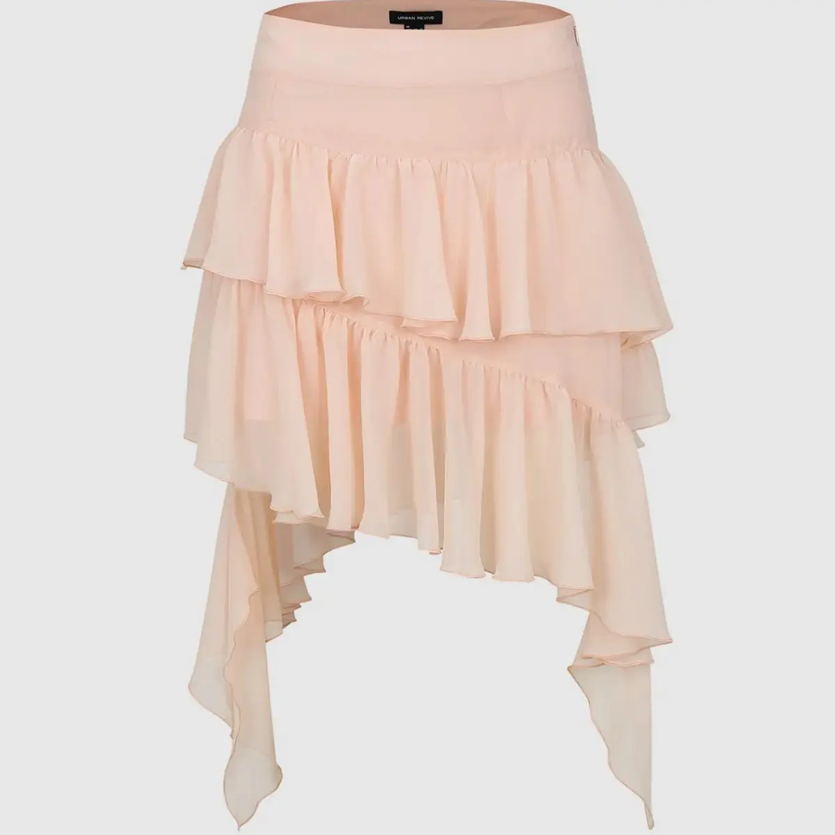 URBAN REVIVO Women's Urban Chic Asymmetrical Mini Skirt, Elegant Multi-Layered Pleated Polyester with Bubble Hem, Asymmetric Skirts, Xl, Plain, Multi-Layer Pleats, Thin, 100% Polyester, Fit, Bubble Skirts