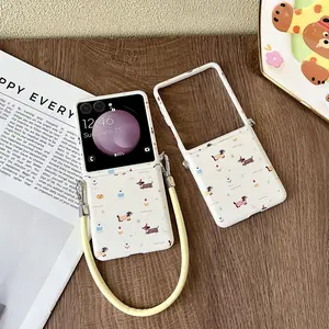 PU leather sausage dog pattern phone case, hard PC back panel protection for phone cases, suitable for Samsung Galaxy Z Flip7, Z Flip7FE, Z Flip6, Z Flip5, Cover