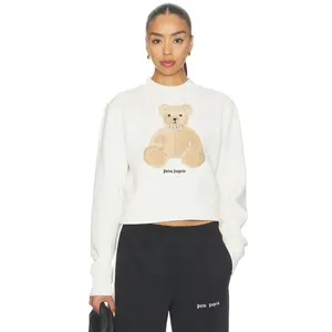 Palm Angels Bear Fitted Crew Sweatshirt in Off White & Brown