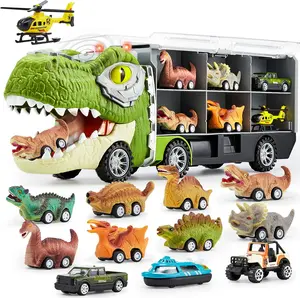 JOYIN 17inch 13 in 1 Dinosaur Transport Carrier Truck Set with 12 Pull Back Cars & 3 Die-cast Vehicles for Kids 3+ Year Old Boys Christmas Gifts Valentine's Day Gifts for Kids