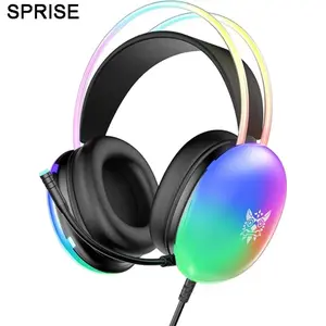 Lightweight gaming headset, wired over-ear headphones with RGB lighting and a microphone, compatible with PC, PS4, PS5, and Switch, supporting stereo surround sound and an adjustable headband, comfortable ear cushions - Black Lighted Headphones