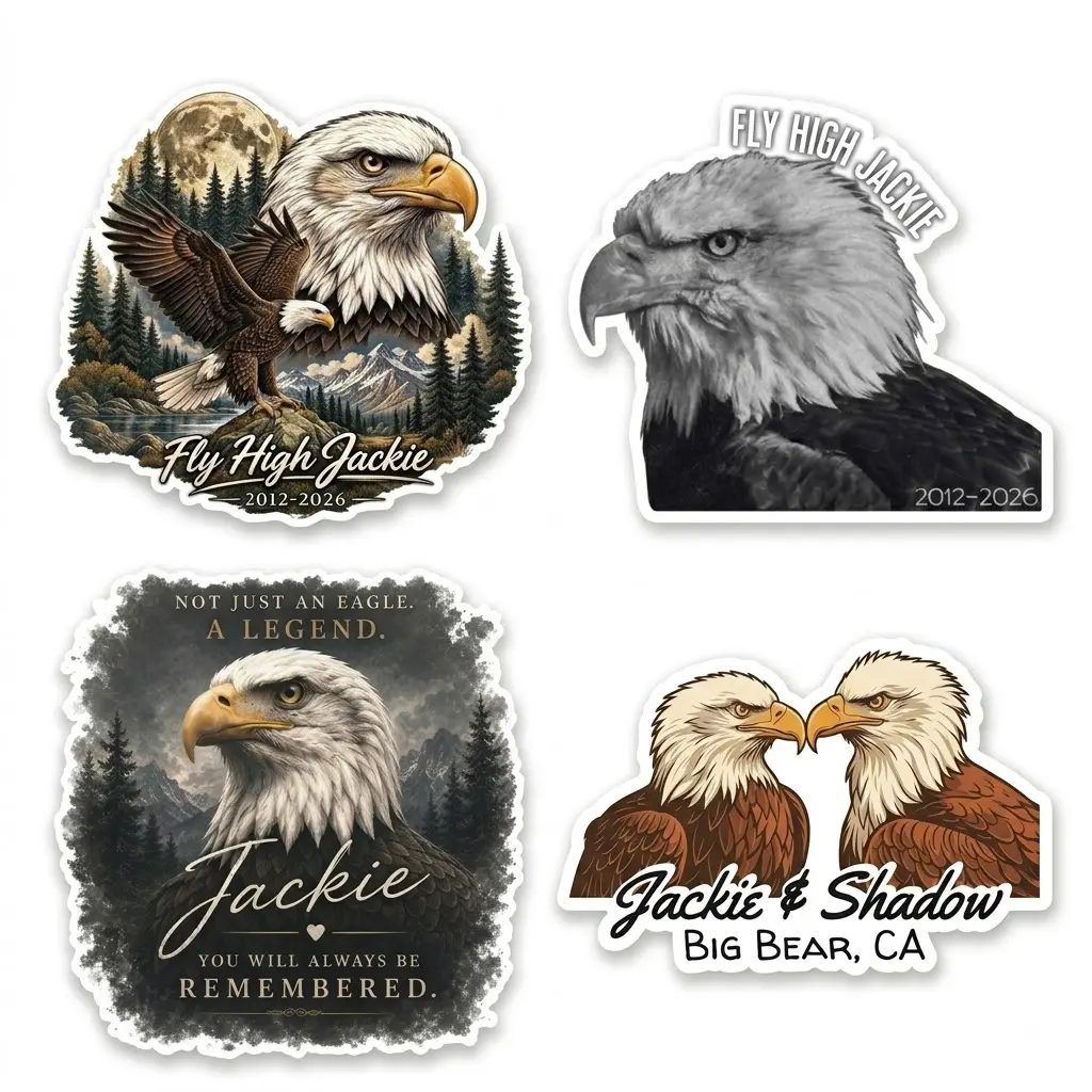 Jackie The Bald Eagle R.I.P Sticker, Fly High Jackie, Big Bear Bald Eagles, Viral Nest Cam Eagles, Eagle Lover California Wildlife Sticker 2026