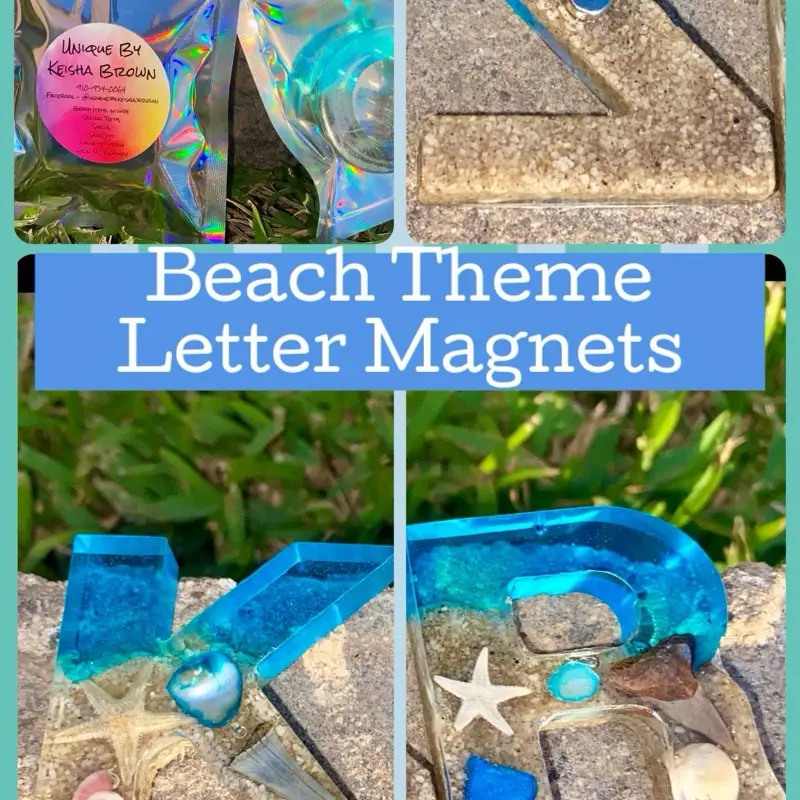 Letter M Beach Theme Fridge Magnet - Local NC Beach-Collected Shark Teeth, Shells, Sand, Starfish, Rocks - Unique Home Decor Room Decor Ideal Gift, Fridge Decor