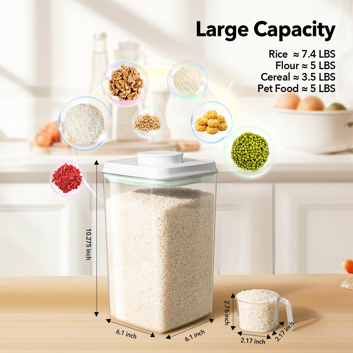 3-Piece Rectangular Plastic Airtight Food Storage Containers Set - Push Button Opening, Leak-Proof, BPA-Free, Transparent, Stackable 1.2 QT Containers for Fridge Organization, Cupboard, Snacks, Coffee, Pantry