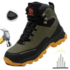 New Fashion wear resistant Steel Toe Cap Shoes For Men Work Boots Puncture-Proof Safety Shoes Protective Working Shoes Male Footwear Security Sneakers Advanced color scheme Waterproof Anti-slip Roofing Shoes