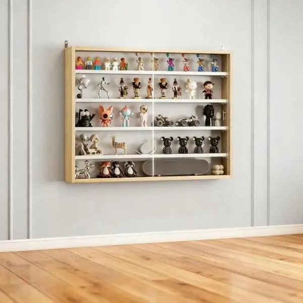 Bellemave 5-Tier Compact Design Wood Wall-Mounted Glass Door Cabinet - Indoor Cupboard with Adjustable Shelves, Collectibles Display for Playroom, Bedroom Decor, White