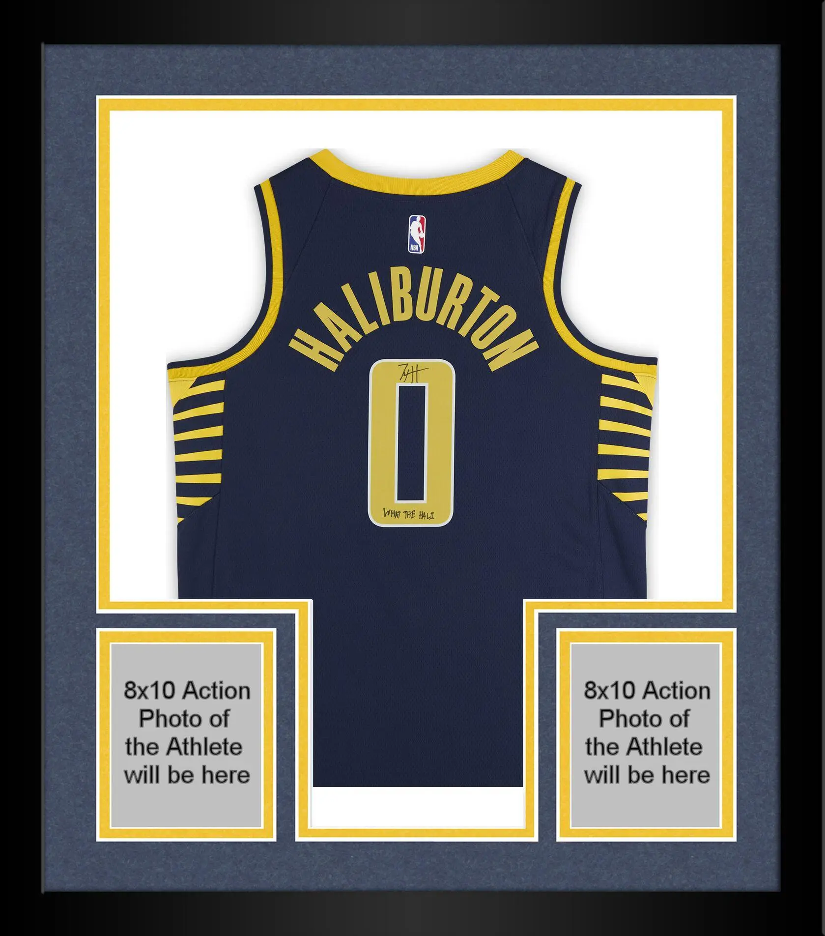 Framed Tyrese Haliburton Indiana Pacers Autographed Nike Navy Icon Swingman Jersey with "What the Hali" Inscription - Fanatics Authentic Certified
