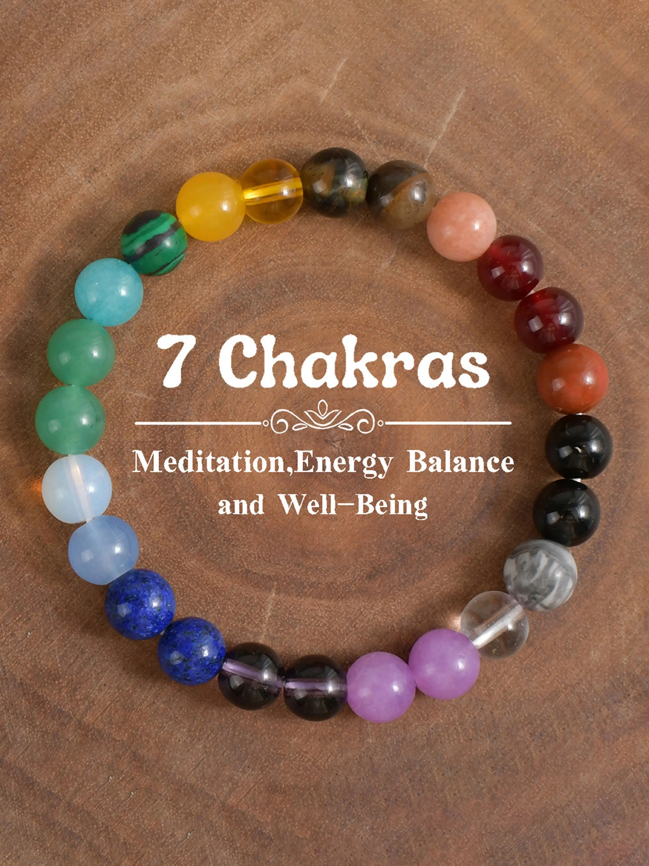 Seven Color Chakra Beaded Bracelet, Handmade Multi-Material Artificial Crystal Beads, Fashion Accessory for Men and Women, Perfect Gift