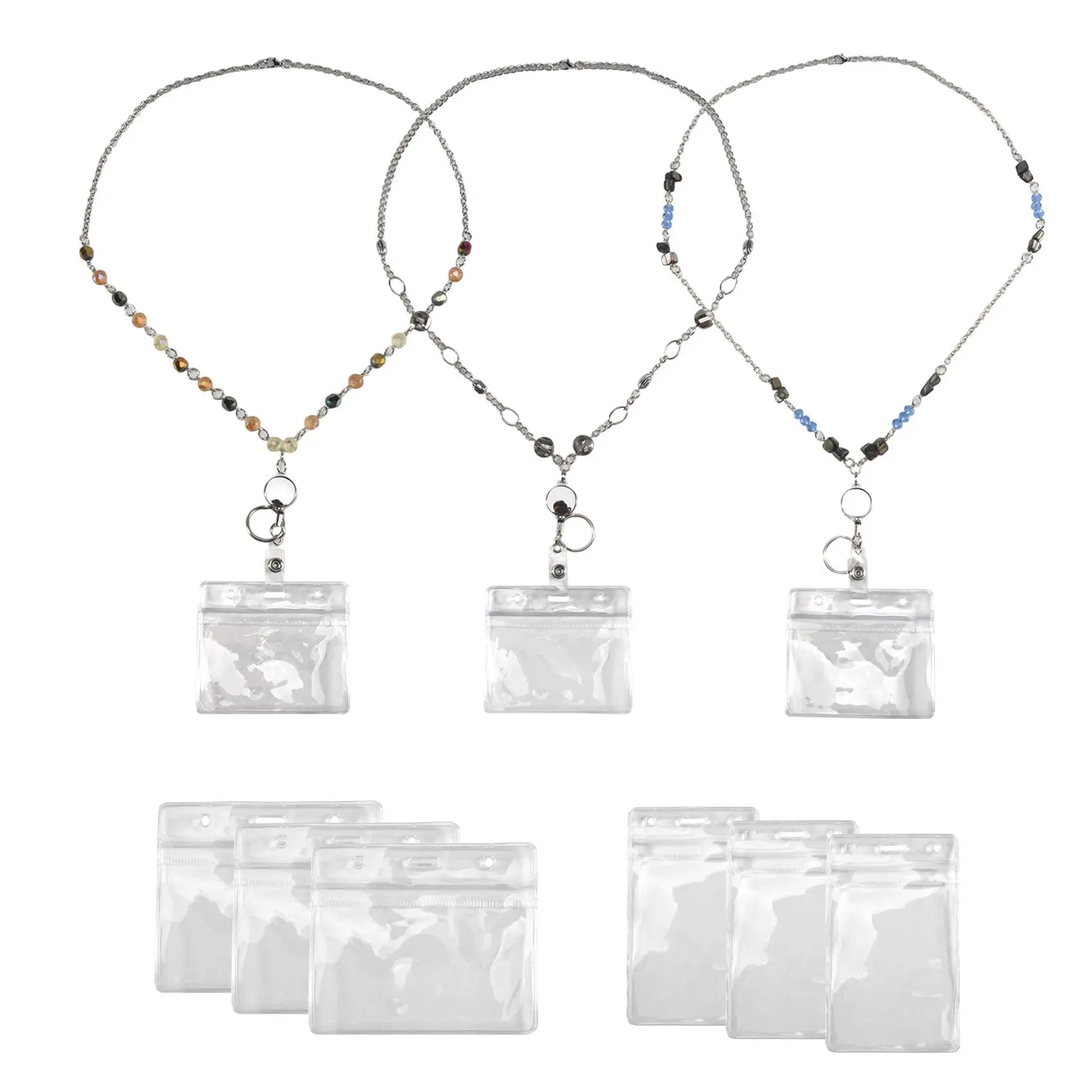 3 Pcs Retractable Badge Reels Lanyard with Name Card ID Holder for Beaded Badge Lanyard Necklace