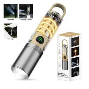 Rechargeable LED Flashlight with 360° Camping Lantern Super Bright Long Range for Camping Hiking Emergencies Outdoor Adventures Home Daily Use USB Rechargeable Battery Adjustable Illumination