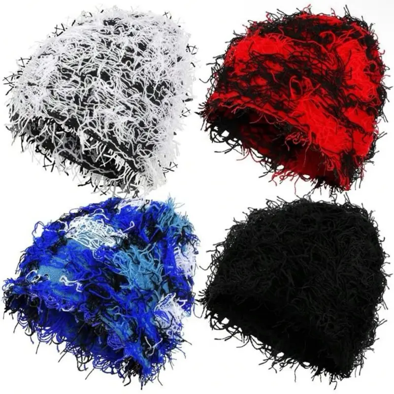 Distressed Knitted Beanie Fuzzy Winter Hats Thick Warm Beanies Snow Hats Skull For Women Men Outdoor Ski Knit Cap
