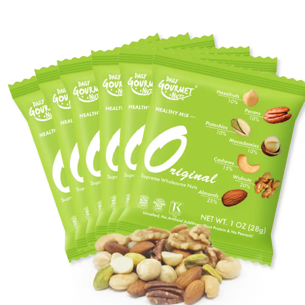 Single-Serve Natural High-Protein Dried Snack Mix - Unsalted, Includes Walnut, Almond, Pistachio, Macadamia Nuts, Pecans, Hazelnuts, Cashew - Available in 24-Pack or 48-Pack