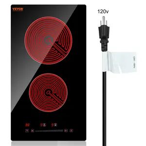 VEVOR Built in Electric Stove Top, 20 x 11.6 inch 2 Burners, 110V Glass Radiant Cooktop with Sensor Touch Control, Timer & Child Lock Included, 9 Power Levels for Simmer Steam Slow Cook Fry