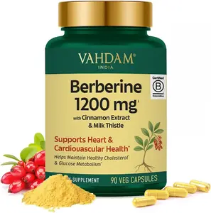 VAHDAM Natural Dietary Supplement Berberine Extract Capsules (1200 mg) with Cinnamon, Milk Thistle Extract | Supports Healthy Cholesterol, Glucose Metabolism for Adults | 90 Veg Capsules