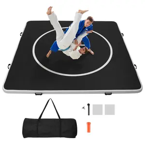 fathersdaygift VEVOR 10x10 ft Wrestling Mat Inflatable, Martial Arts Thick Mat for Home Gym Exercise, PVC Foldable Training Mats with Circles and 600W Air Pump, for Gymnastics, Tatami, Jiu Jitsu BJJ MMA Judo, Black