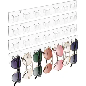 MaxGear Sunglasses Organizer Wall Mount, 4-Pack Acrylic Eyewear Display Holder with 28 Slots, for Glasses/Sunglasses Storage, Includes Adhesive Tape & Screws, Clear Wall Mounted Shelf for Closet, Door
