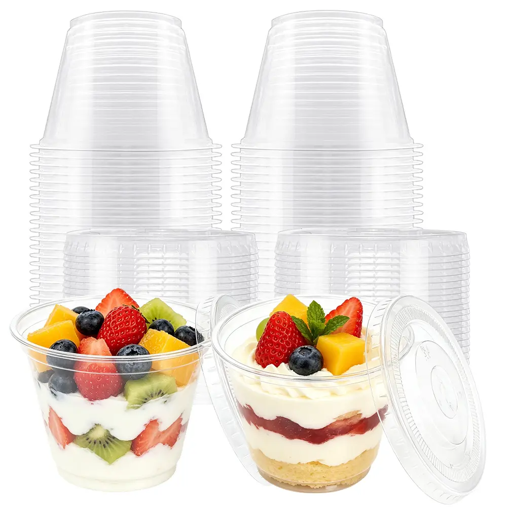 Bulk Disposable Party Cups, 50Pcs 6 Oz Leakproof Disposable Dessert Containers with No-Hole Flat Lids for Family, Party, Business, Housewarming Snacks & Fruit - Home Improvement Building Supplies