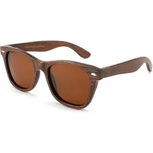EyeconicFinds Woodes Sunglasses Polarized for Women Men, Bamboo Wood Handmade Frame, Classic Square UV400 Protection B0006