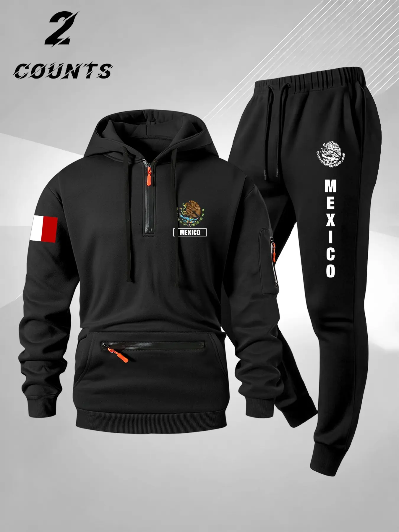 Men's Mexican Theme Print Hoodie and Pants Set, Comfortable and Stylish Streetwear, Fall & Winter Fashion with Hooded Design