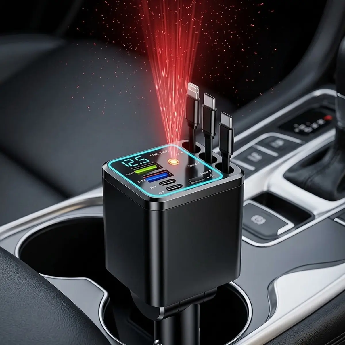 Ultimate Power Station for Phone, Pad & Laptop,Car Charger: Starry LED,Atmosphere Lamp,1-Click Galaxy Projector,Star Projector Tangle-Free Retractable Cables & Super Fast Charge,PD20W,USB-A 65W,All 120W Max,Power Hub
