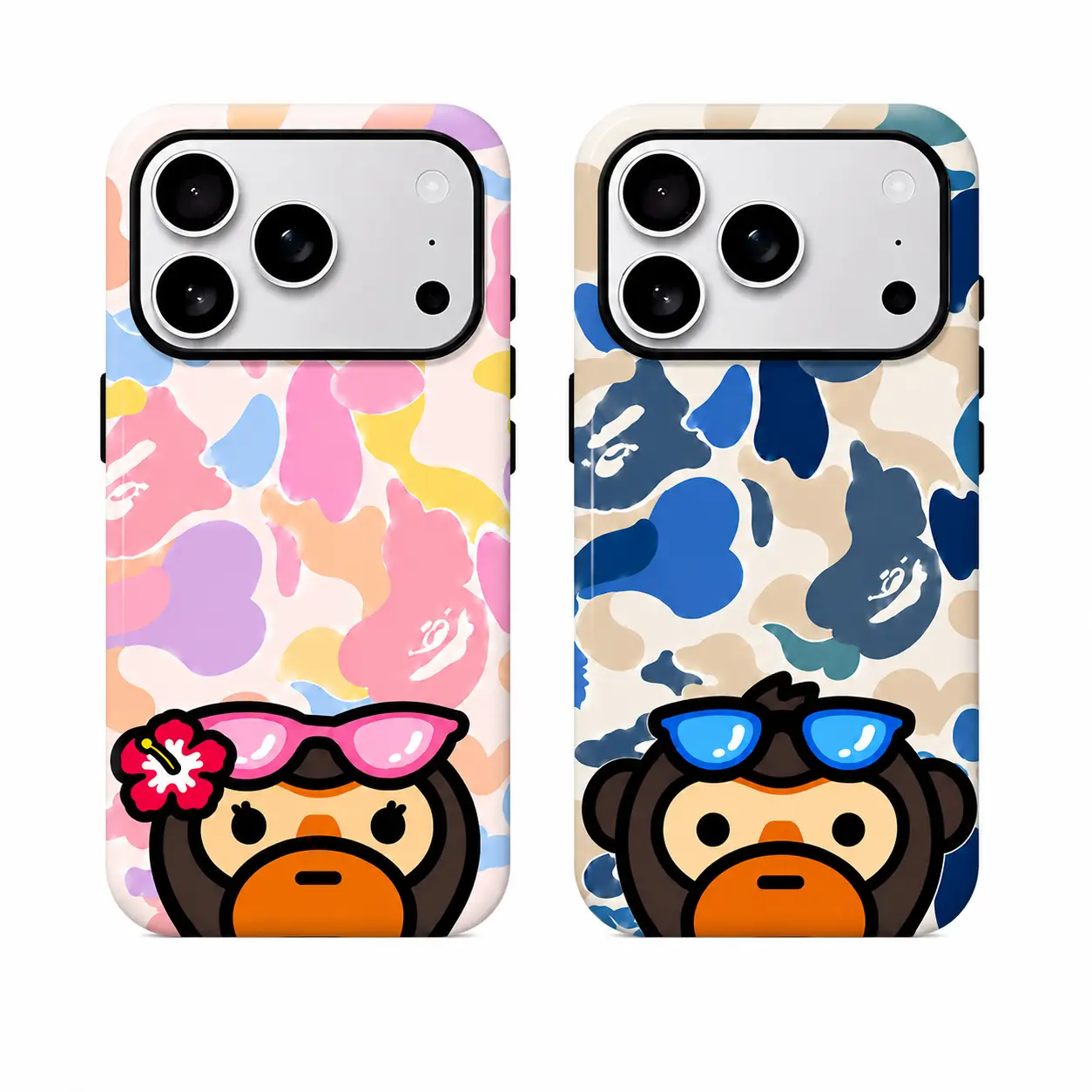 Bape Couple Phone Cases, Cute Milo Case for Love Couple iPhone 16 15 14 13 12 11  Tough Phone Case, Gift for Lover