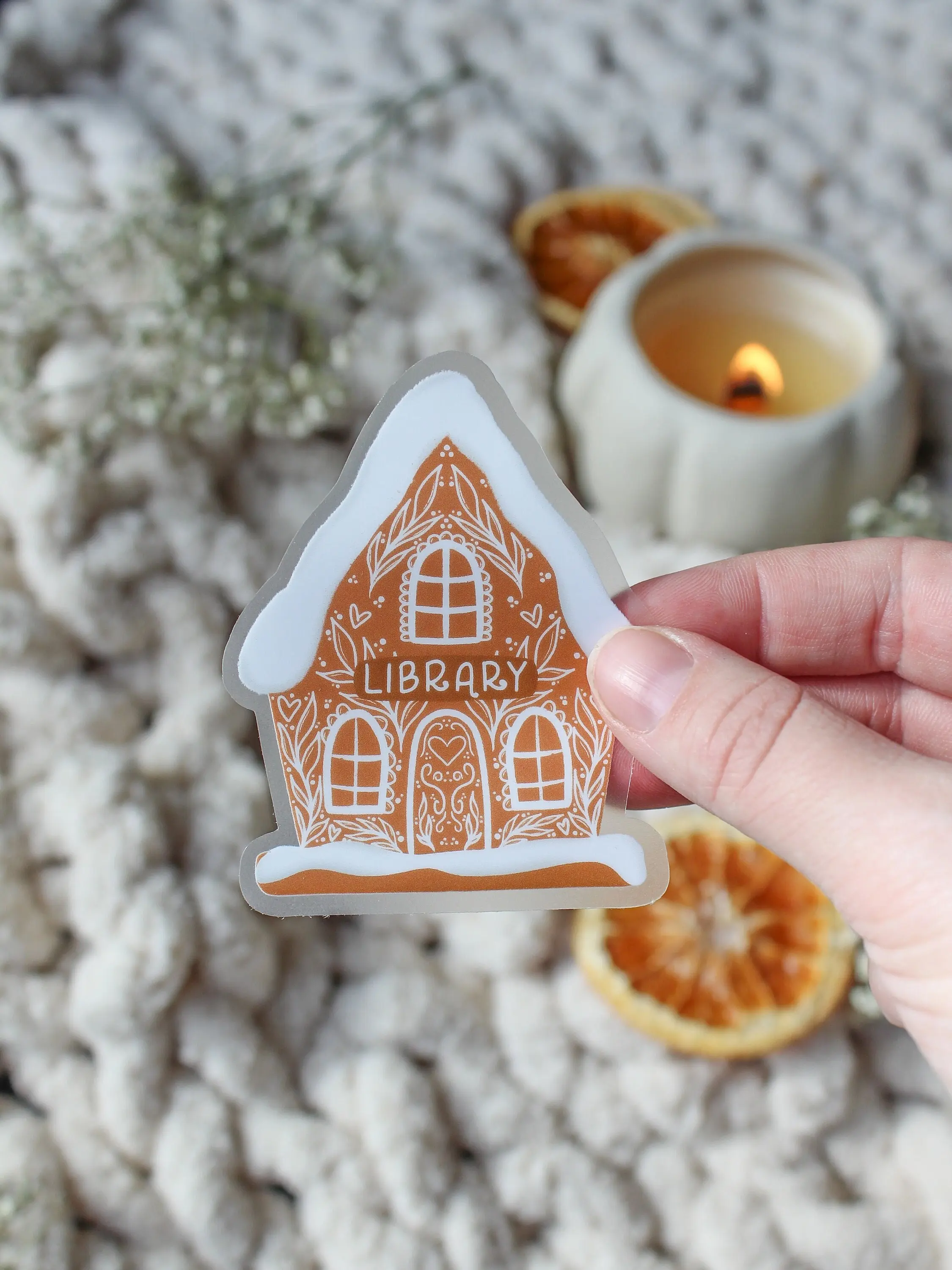 Gingerbread Library Waterproof Vinyl Sticker | 3”x2.4”