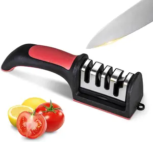 Professional 4-In-1 Knife Sharpener with Tungsten Steel & Ceramic Slots, Manual Sharpener for Chef Knives, Scissors & Straight Edge Blades - Home Kitchen Tool Professional Kitchen Tools