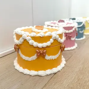 Cake Trinket Jewelry Box Choice Of Four with Elegant Bow and Cream Trim in Vibrant Colors