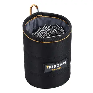 Tool Pouch Bag, Tool Bag Organizer, Black Cylindrical Storage with Carabiner Hook, Heavy Duty Canvas Construction
