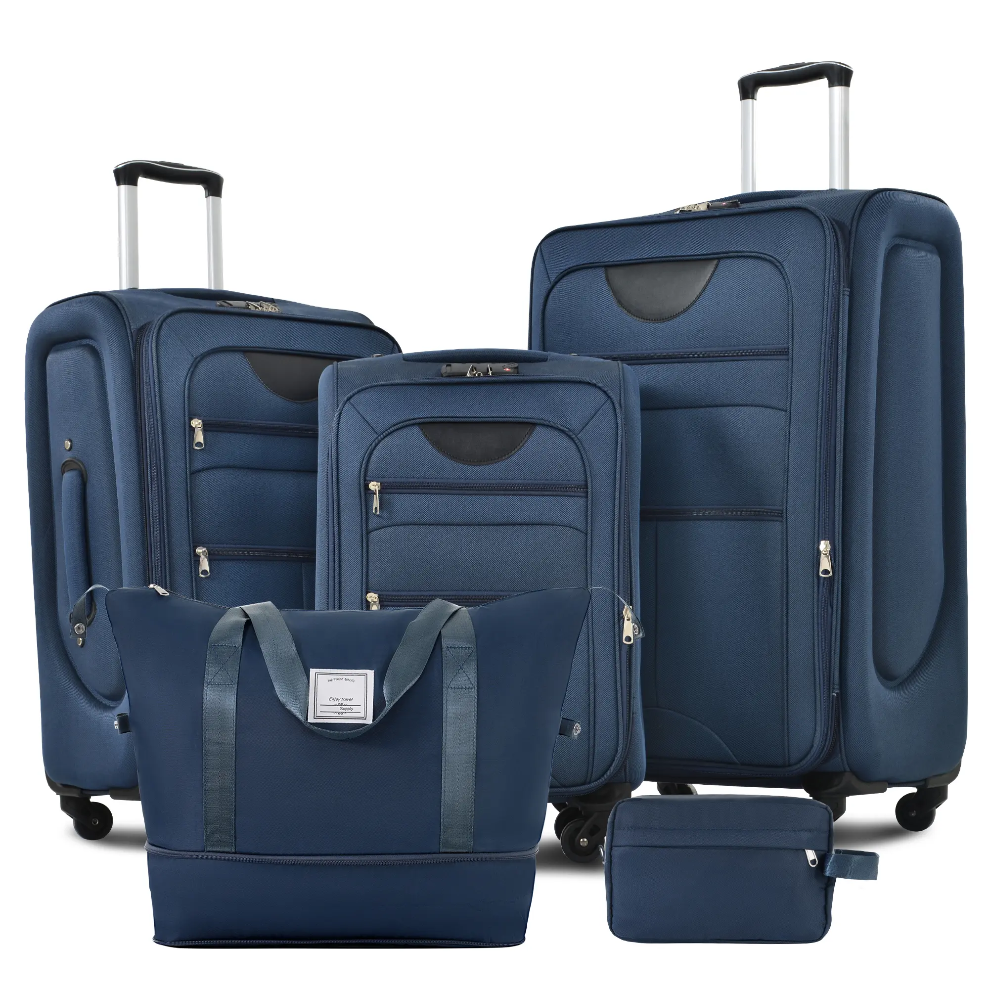 Soft edged luggage compartment expandable 3-piece set luggage compartment upright rotating soft shell lightweight luggage travel set, can be closed even when full, super durable