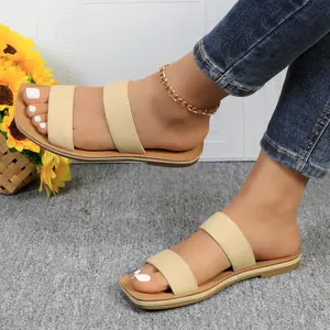 Women's Braided Flat Sandals-Two Band Open Toe Slide Sandals Slip On Summer Casual Mules Shoes BD