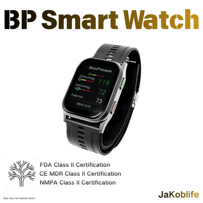 Jakoblife AI Grey Metal BP Smartwatch, FDA 510(k) Cleared, Airbag Blood Pressure, Mental Tracking, Rate, Blood Oxygen,Sleep, Fitness, Bluetooth App, AI Cloud Health Analysis & Risk Predictions