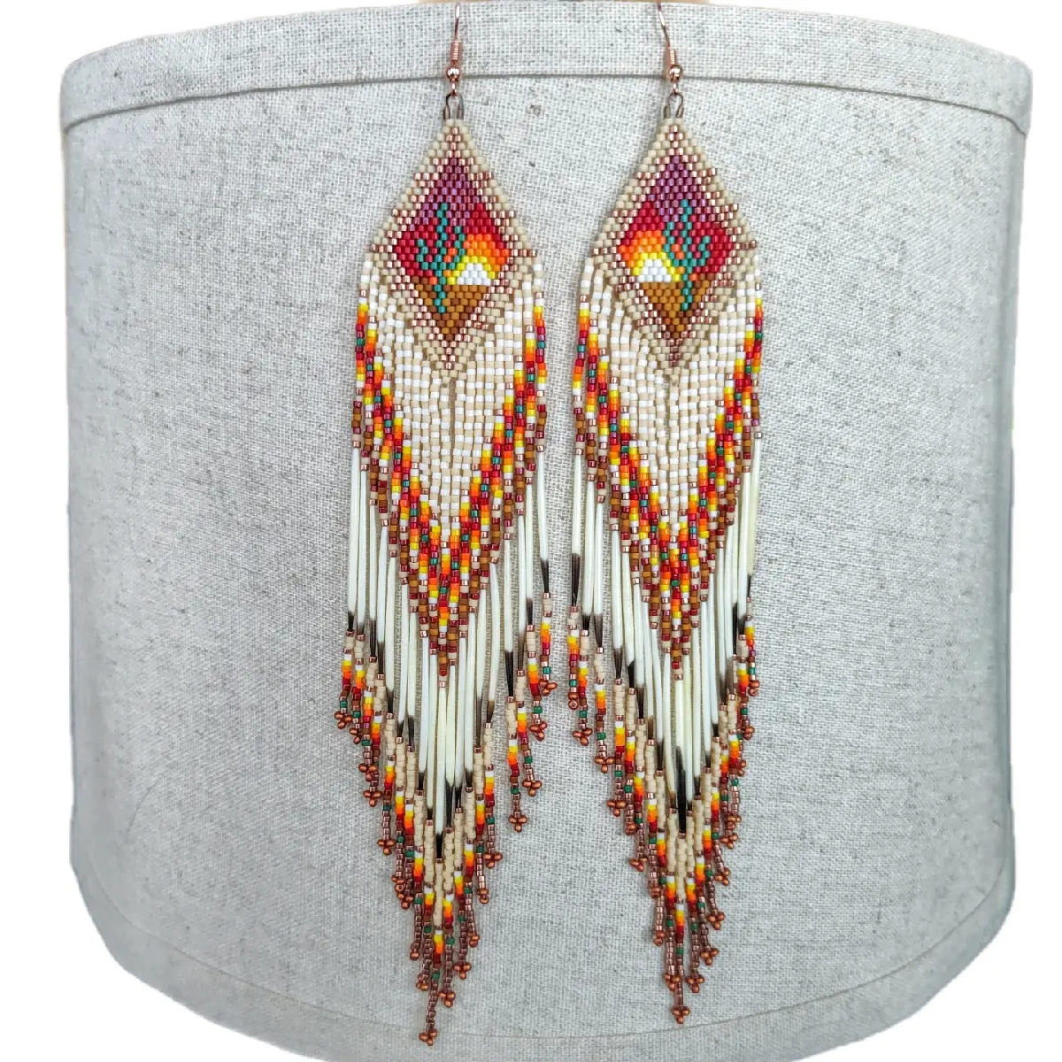 Handcrafted Beaded Earrings With Extra Long Fringe & Porcupine Quills