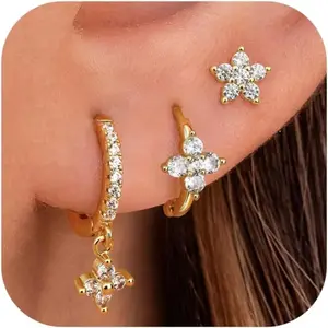 Women's earrings, earrings, small rings, zirconia delicate gold earrings, stacked hypoallergenic cartilage earrings, suitable for multiple punctures