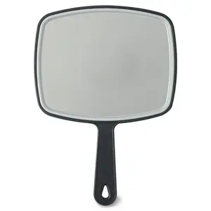 Hand Face Mirror, Black, Size 10.6" x 7.6" x 0.3", Medium size, plastic frame with comfortable handle, 1 Count