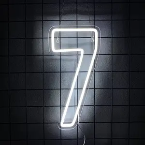Number 7 Neon Sign Birthday Led Sign Number Seven Light Up USB Powered Big Number Sign Light Up Neon Signs for Birthday Night Light Party Anniversary Wedding Christmas Home Bar Decor Lighting Neon Lights