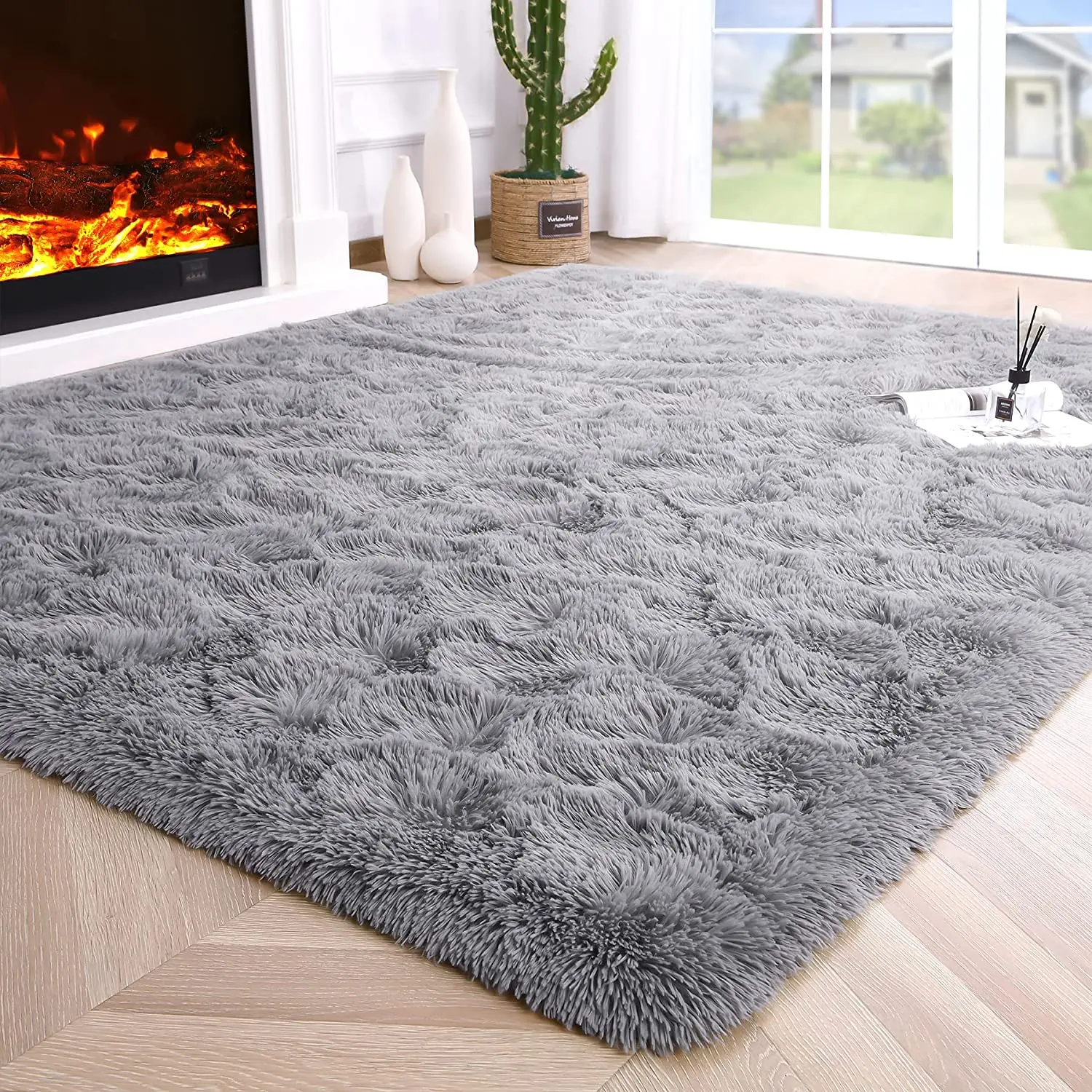junovo Soft Fluffy Non-Slip Plush Fiber Shag Pile Area Rug - Indoor Tatami-Look Carpet for Kids, Ideal Fluffy Modern Rug for Living Room Home Decor Furry Soft Rugs Home Decorative Rug