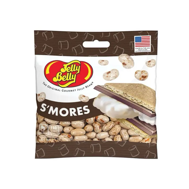 Jelly Belly S’mores Flavored Jelly Beans Candies - Sweet, Marshmallow Sweet, Chewy Texture, Cocoa & Graham Cracker Notes, 3.5 oz Peg Bag, Trans Fat-Free, Gluten-Free, 24 Months Shelf Life, 27 Beans, Made in USA, Cupboard-Storable All-Ages Snack