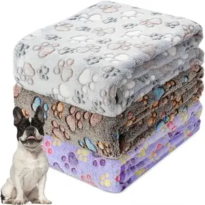 Thick Pet Blanket with Claw Print and Bone Pattern, Soft Plush Dog Blanket, Comfortable Warm for Medium Large Dogs, Paws