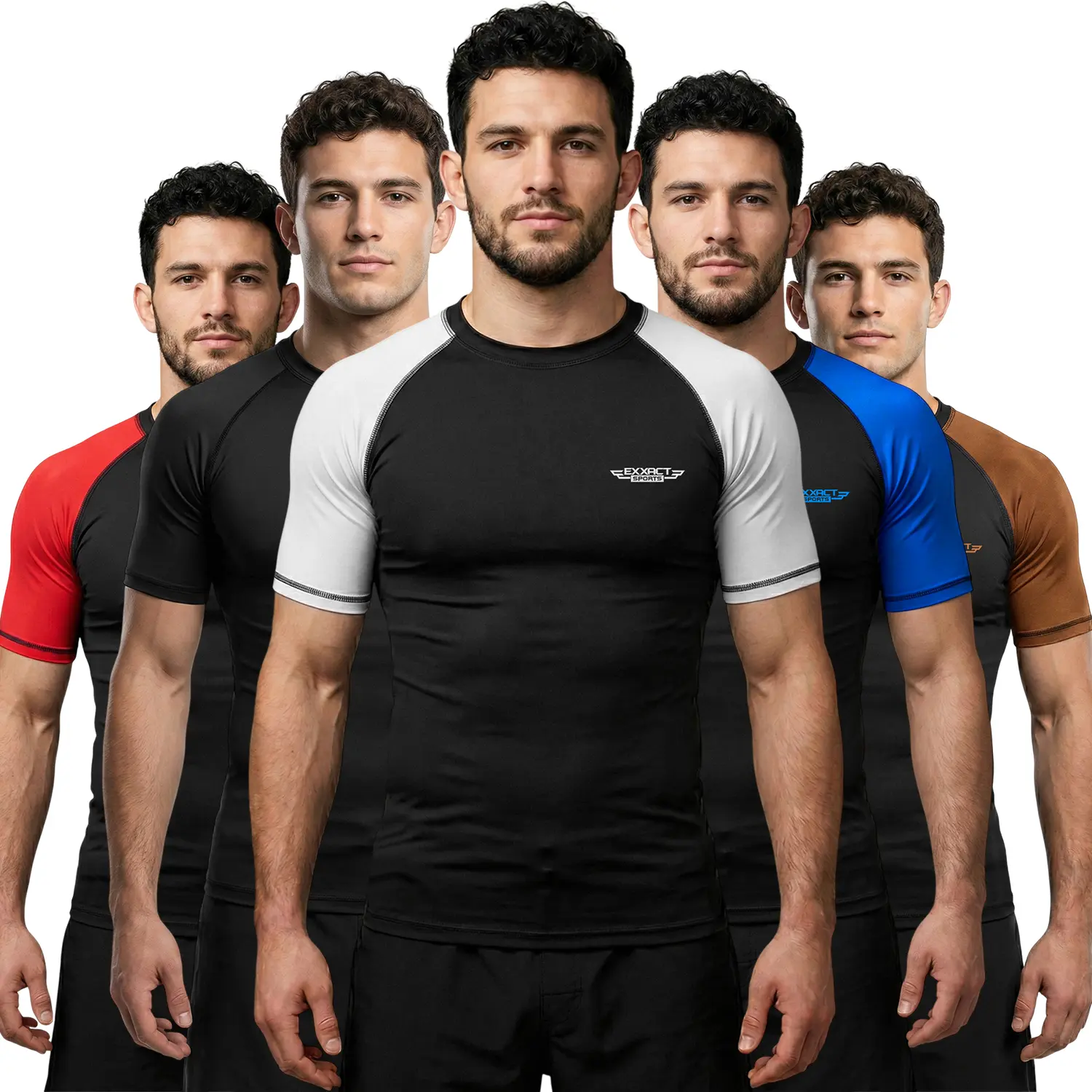 Exxact Sports Men's BJJ Short-Sleeve Cooling Rash Guard - Anti-Odour, Breathable, Comfortable, Durable Ranked Compression Shirt for MMA, Wrestling, Gymwear, Compression Shirts, Exercise, Sport Shirt