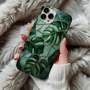 Stained Glass Style Monstera Leafs Phone Case Art Deco Green Houseplants Artful Trendy Vintage Gift for iPhone X 11, 12, 13, 14, 15, 16, 17 & Samsung S21 S22 S23 S24 S25 – check our available sizes