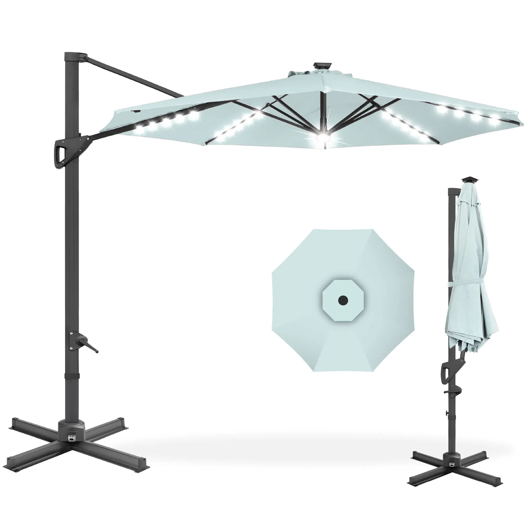 Best Choice Products 10ft 360-Degree Solar LED Lit Cantilever Patio Umbrella, Outdoor Hanging Shade