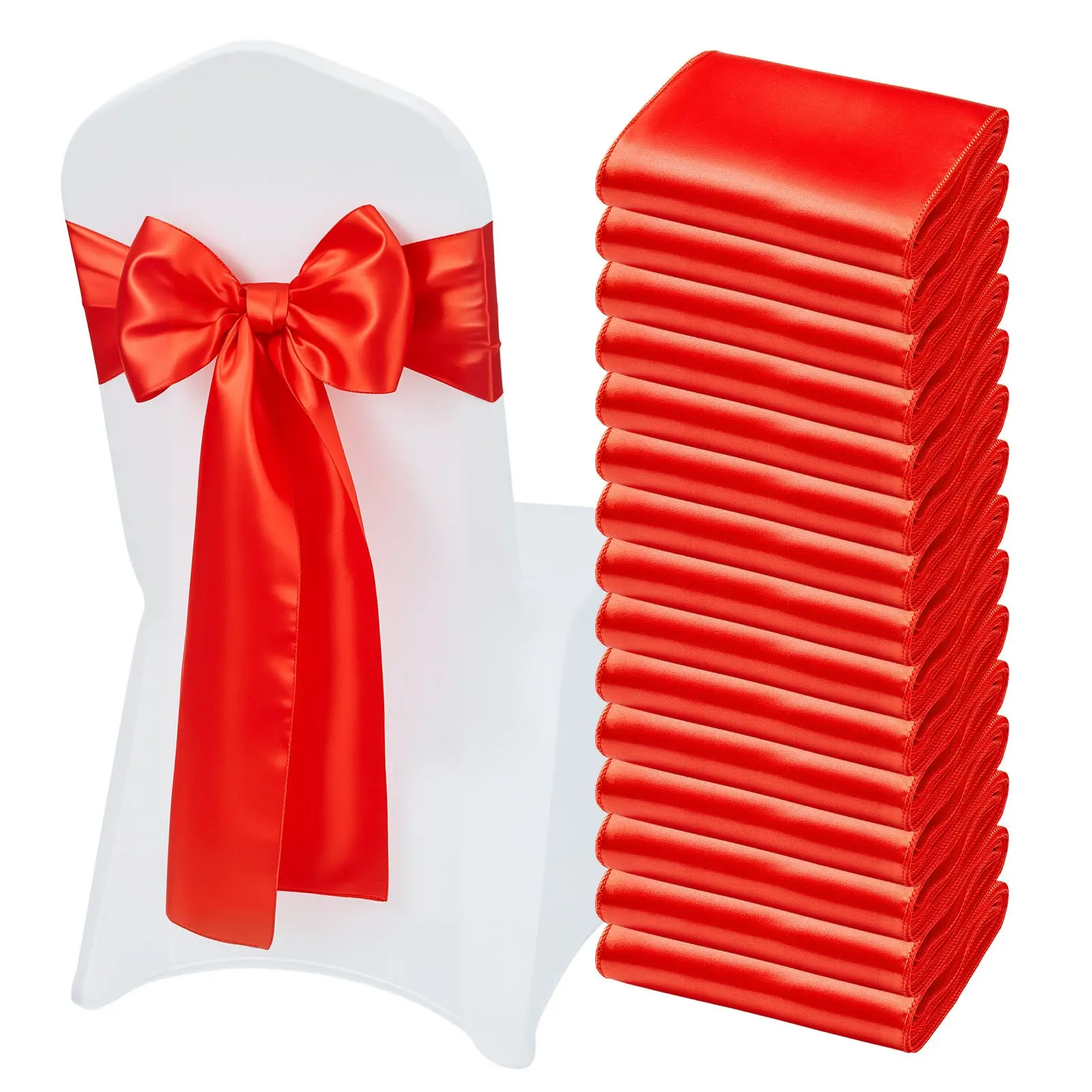 VEVOR Satin Chair Sashes Bows, 50PCS Chair Ribbon Ties Back Sash, 7 x 108 inch, Red Wedding Reception Decoration, for Wedding Ceremony Baby Shower Party Events Banquet Chair Cover DecorationSummervibes