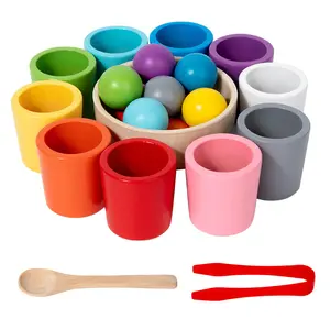 Montessori Early Education Ten-Color Sorting Cups Color Cognition Matching Children's Focus Training Wooden Educational Toys