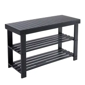 3-Tier Bamboo Shoe Rack Bench, 11.3 x 27.6 x 17.8 Inches Compact Storage Organizer with 286lb Capacity for Entryway, Bedroom and Living Room
