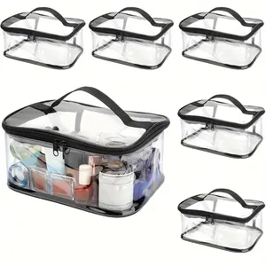 4 Packs Clear Toy Storage Bags- 9.4 x 6.7 x 4.3 Inch Transparent PVC Toy Organizing Bags with Zipper Toy Storage Organizer Pouch for Building Blocks, Small Toys (Black)