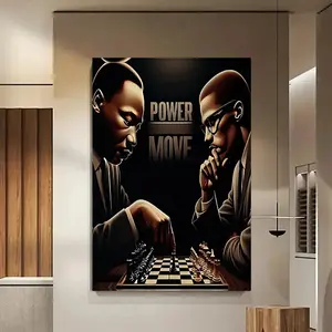 Power Chess Theme Framed Canvas Wall Art Modern Dynamic Black and White Strategy Art for Living Room Bedroom Office Kitchen and Dining Room Decoration Easy to Hang with Complete Hanging Hardware Kit - Artistic
