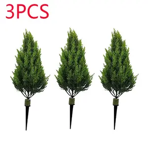 3-plant set - outdoor/indoor simulated pine trees - UV-resistant evergreen artificial plants with brackets, Artificial shrubbery, suitable for garden, terrace decoration, ground potted bonsai, dense green plants, Home decor accessory