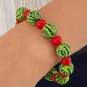 Watermelon Charm Bracelet Cute Acrylic Fruity Watermelon Red Pearl Beaded Stretch Bracelets for Women Fun Fruit Daily Wear Jewelry Gift for Daughter